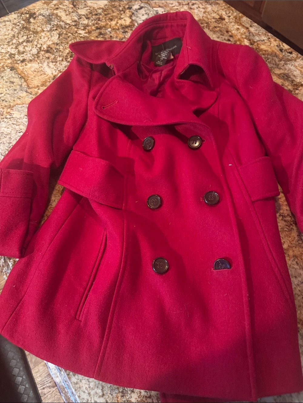 Moda International Bright Red Double-Breasted Pea Coat